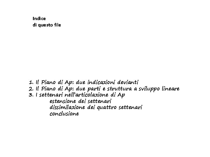 Indice di questo file 1. Il Piano di Ap: due indicazioni devianti 2. Il