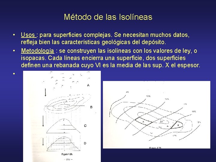 Método de las Isolíneas • Usos : para superficies complejas. Se necesitan muchos datos,