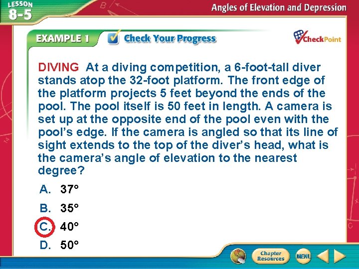 DIVING At a diving competition, a 6 -foot-tall diver stands atop the 32 -foot