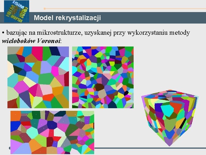 Model rekrystalizacji • bazując na mikrostrukturze, uzyskanej przy wykorzystaniu metody wieloboków Voronoi: 