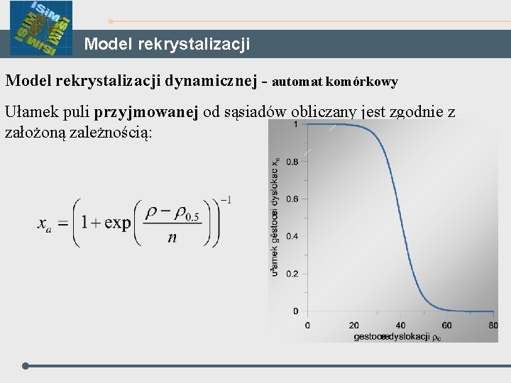 Model rekrystalizacji dynamicznej - automat komórkowy Ułamek puli przyjmowanej od sąsiadów obliczany jest zgodnie