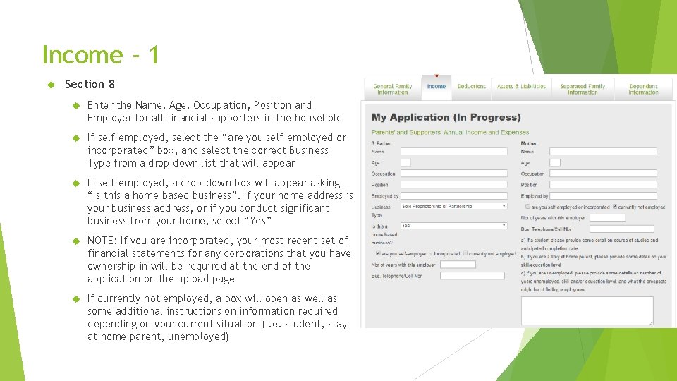 Income - 1 Section 8 Enter the Name, Age, Occupation, Position and Employer for Income - 1 Section 8 Enter the Name, Age, Occupation, Position and Employer for