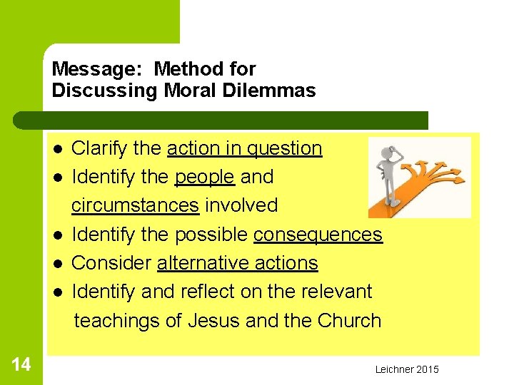 Message: Method for Discussing Moral Dilemmas l l l 14 Clarify the action in