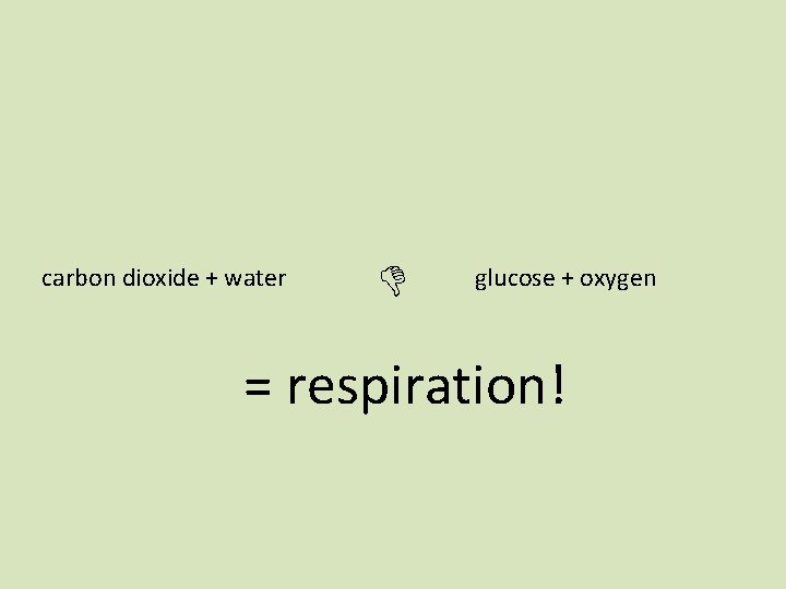 carbon dioxide + water glucose + oxygen = respiration! 