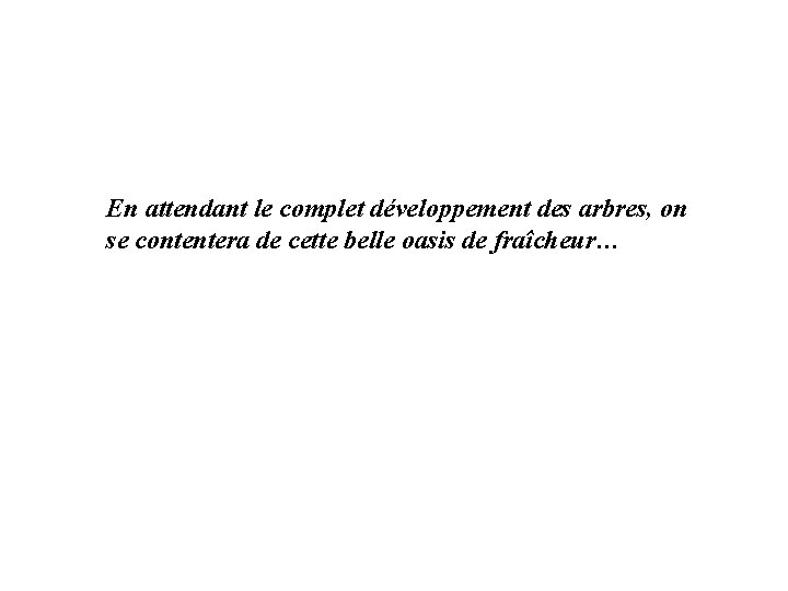 En attendant le complet développement des arbres, on se contentera de cette belle oasis