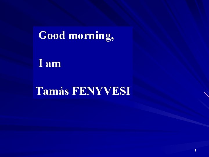 Good morning, I am Tamás FENYVESI 1 
