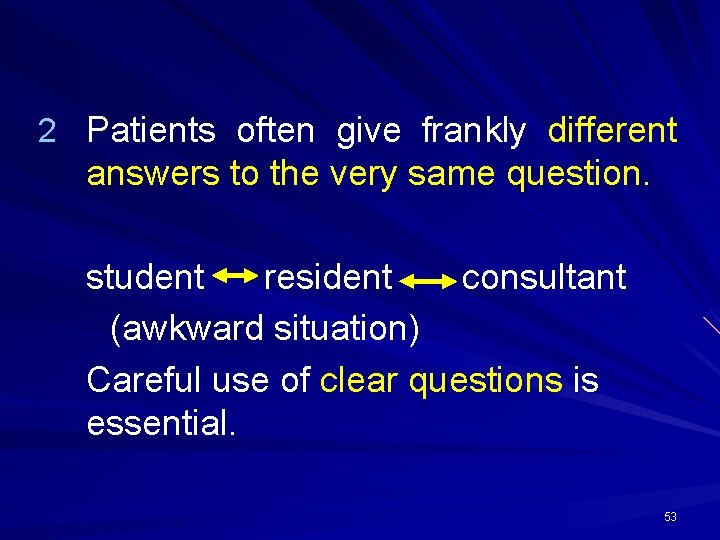 2 Patients often give frankly different answers to the very same question. student resident
