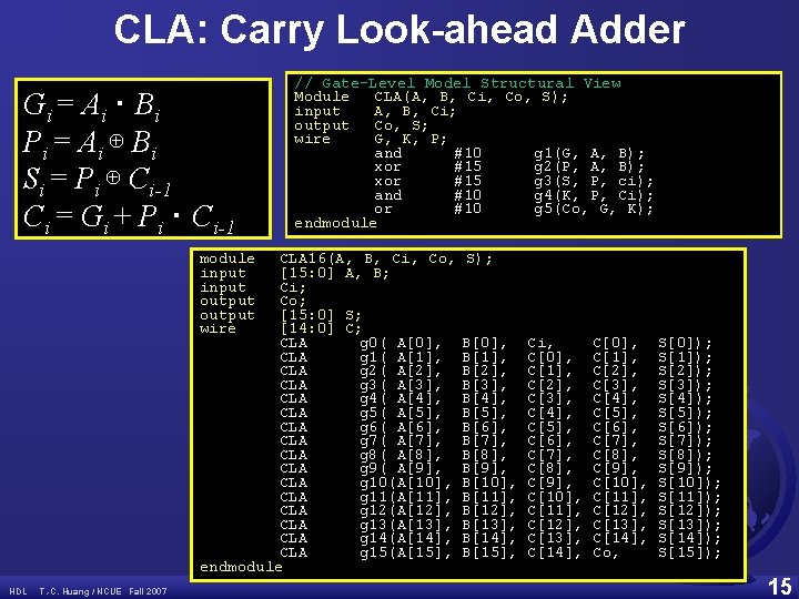 CLA: Carry Look-ahead Adder Gi = A i ‧ B i Pi = Ai