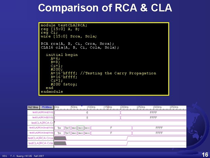 Comparison of RCA & CLA module test. CLA 2 RCA; reg [15: 0] A,