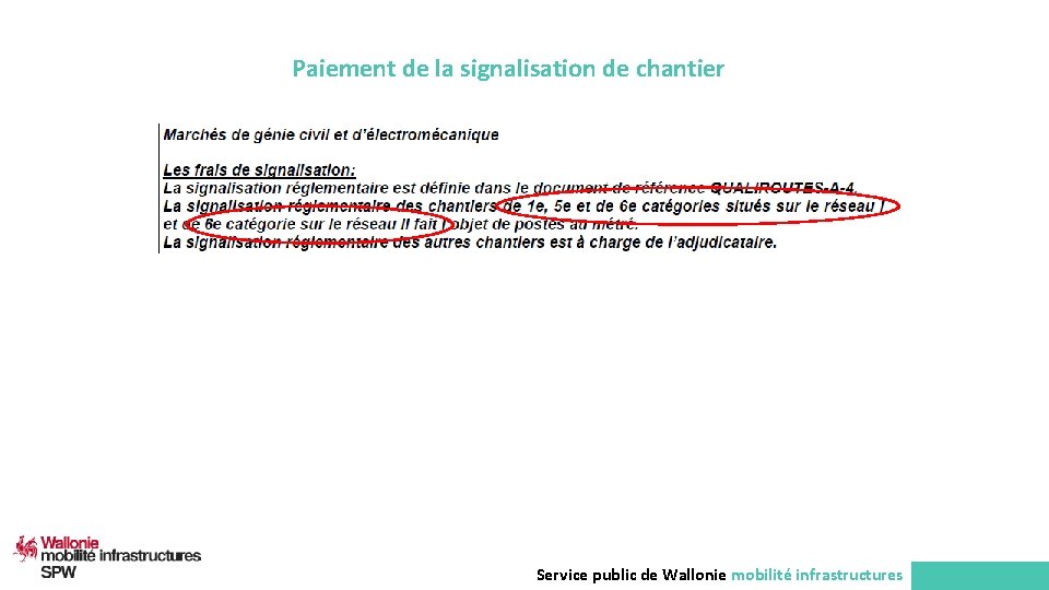 Paiement de la signalisation de chantier Service public de Wallonie mobilité infrastructures 