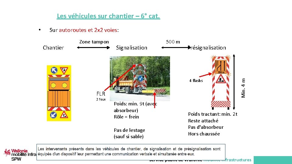 Les véhicules sur chantier – 6° cat. Sur autoroutes et 2 x 2 voies: