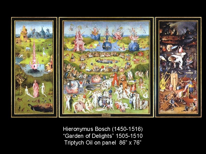 Hieronymus Bosch (1450 -1516) “Garden of Delights” 1505 -1510 Triptych Oil on panel 86”