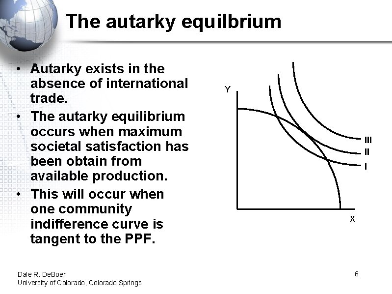 The autarky equilbrium • Autarky exists in the absence of international trade. • The