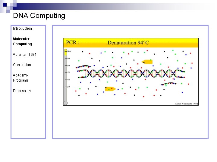 DNA Computing Introduction Molecular Computing Adleman 1994 Conclusion Academic Programs Discussion 