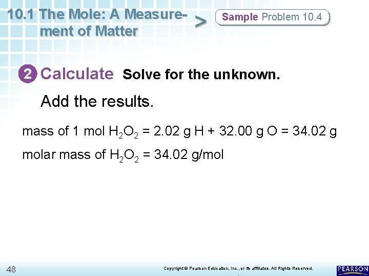 10. 1 The Mole: A Measurement of Matter > Sample Problem 10. 4 2