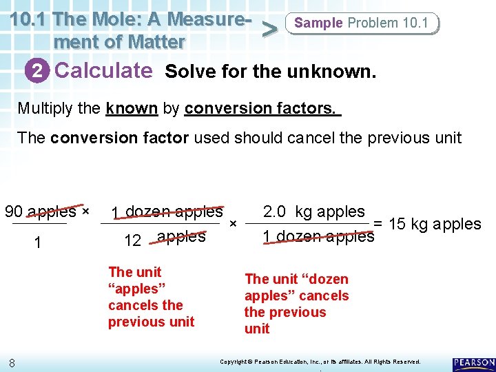 10. 1 The Mole: A Measure. Sample Problem 10. 1 > ment of Matter