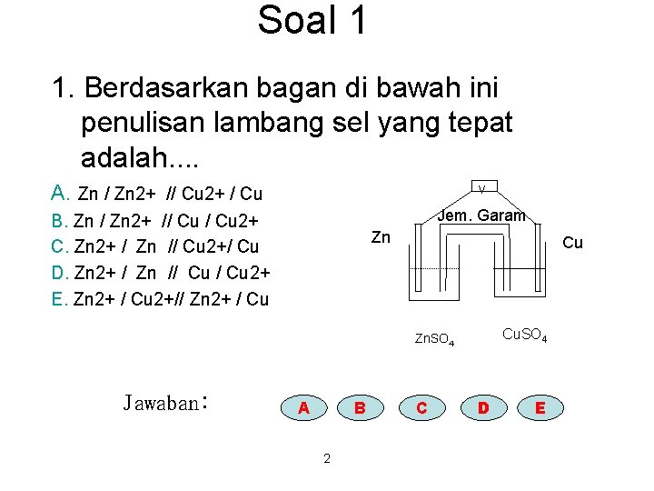 Soal 1 1. Berdasarkan bagan di bawah ini penulisan lambang sel yang tepat adalah.