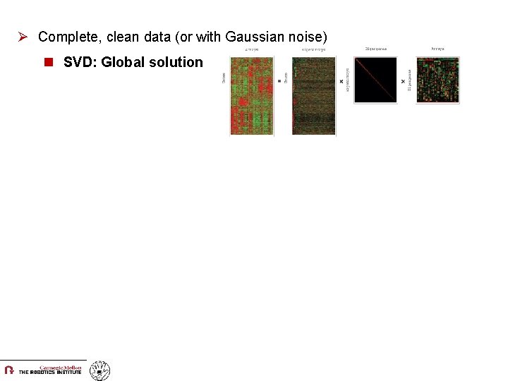 Ø Complete, clean data (or with Gaussian noise) n SVD: Global solution 