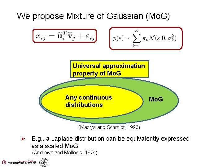 We propose Mixture of Gaussian (Mo. G) Universal approximation property of Mo. G Any