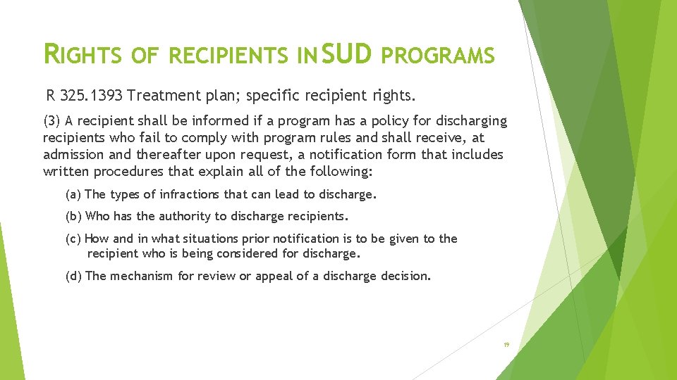 RIGHTS OF RECIPIENTS IN SUD PROGRAMS R 325. 1393 Treatment plan; specific recipient rights.