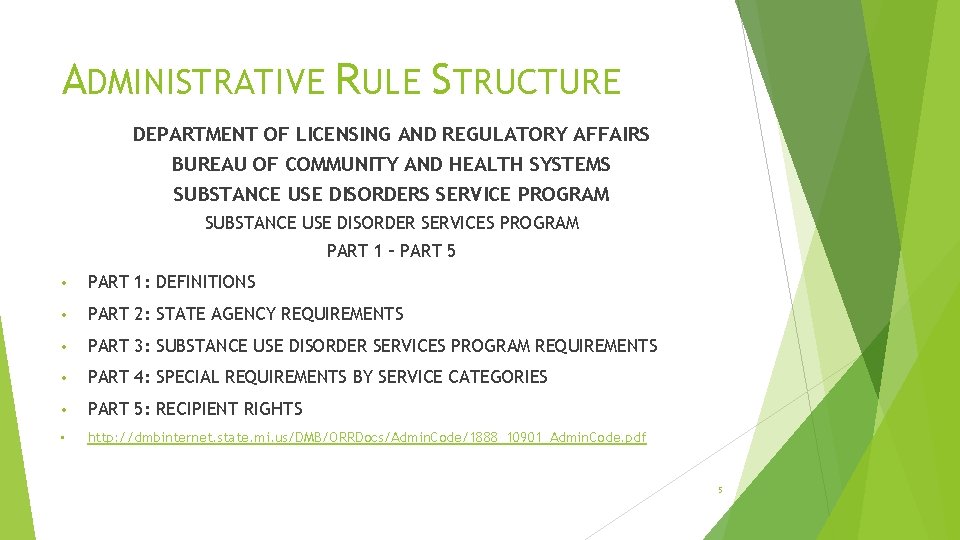 ADMINISTRATIVE RULE STRUCTURE DEPARTMENT OF LICENSING AND REGULATORY AFFAIRS BUREAU OF COMMUNITY AND HEALTH