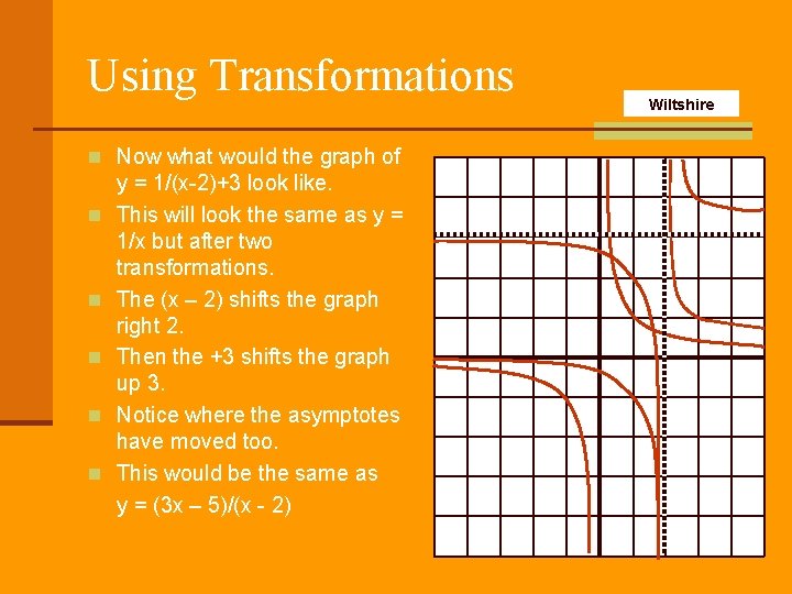 Using Transformations n Now what would the graph of n n n y =