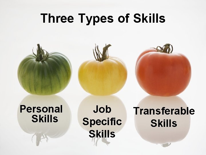 Three Types of Skills Personal Skills Job Transferable Specific Skills 