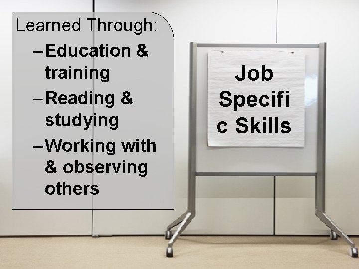 Learned Through: – Education & training – Reading & studying – Working with &