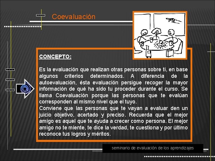 Coevaluación CONCEPTO: Es la evaluación que realizan otras personas sobre ti, en base algunos