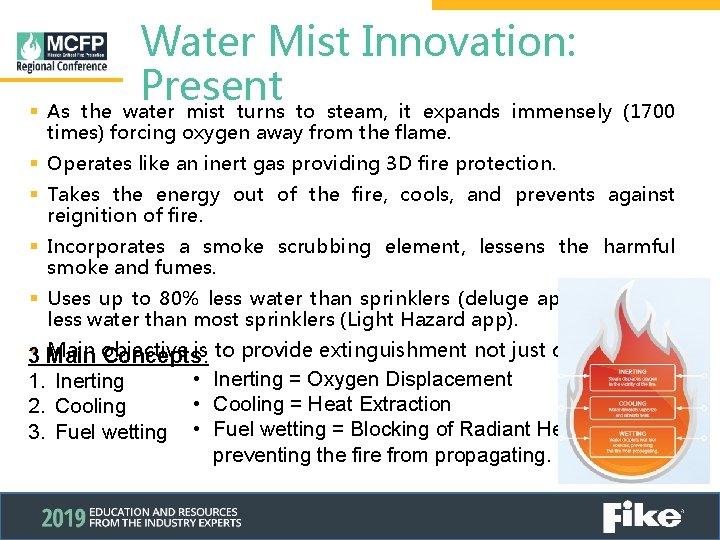 Water Mist Innovation: Present § As the water mist turns to steam, it expands