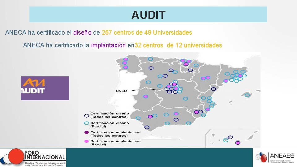 AUDIT ANECA ha certificado el diseño de 267 centros de 49 Universidades ANECA ha AUDIT ANECA ha certificado el diseño de 267 centros de 49 Universidades ANECA ha