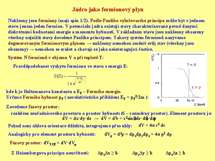 Jádro jako fermionový plyn Nukleony jsou fermiony (mají spin 1/2). Podle Pauliho vylučovacího principu