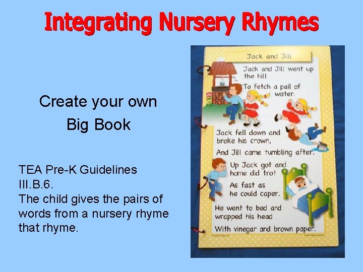Create your own Big Book TEA Pre-K Guidelines III. B. 6. The child gives