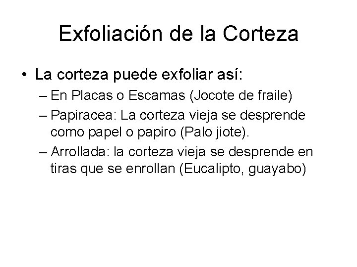 Exfoliación de la Corteza • La corteza puede exfoliar así: – En Placas o