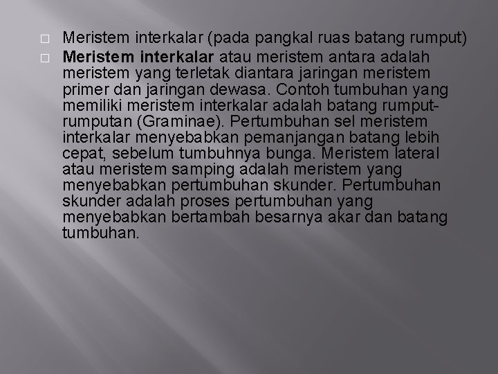 � � Meristem interkalar (pada pangkal ruas batang rumput) Meristem interkalar atau meristem antara