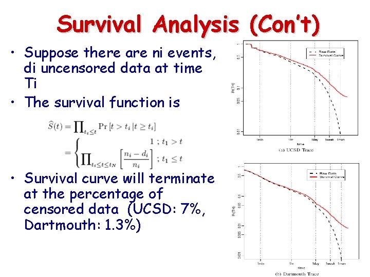 Survival Analysis (Con’t) • Suppose there are ni events, di uncensored data at time