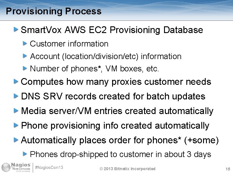 Provisioning Process Smart. Vox AWS EC 2 Provisioning Database Customer information Account (location/division/etc) information