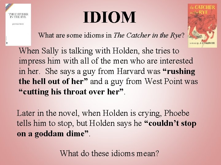 IDIOM What are some idioms in The Catcher in the Rye? When Sally is