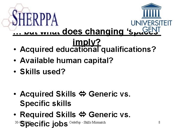 … but what does changing ‘spaces’ imply? • Acquired educational qualifications? • Available human