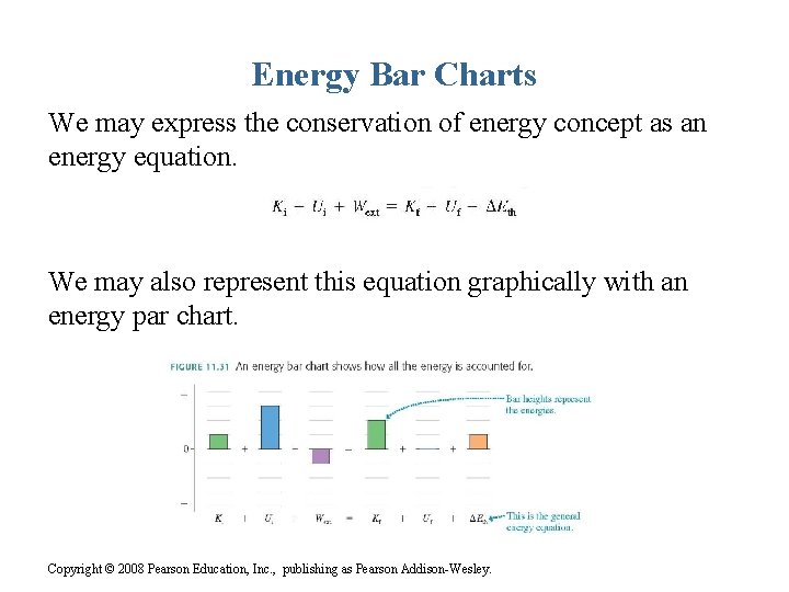 Energy Bar Charts We may express the conservation of energy concept as an energy