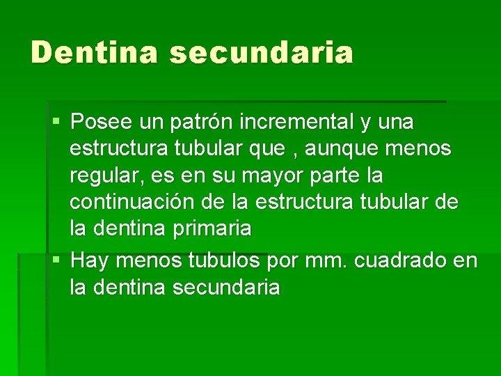 Dentina secundaria § Posee un patrón incremental y una estructura tubular que , aunque