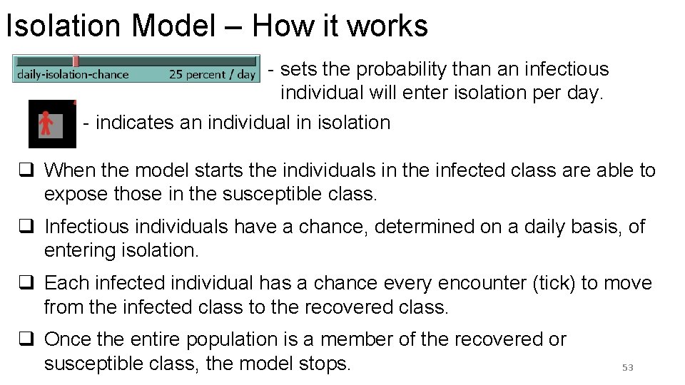 Isolation Model – How it works - sets the probability than an infectious individual