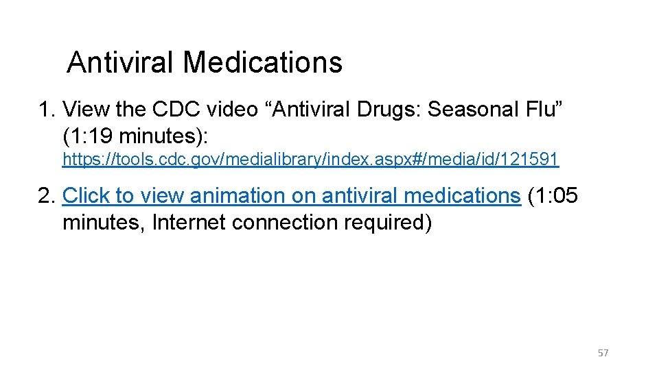 Antiviral Medications 1. View the CDC video “Antiviral Drugs: Seasonal Flu” (1: 19 minutes):