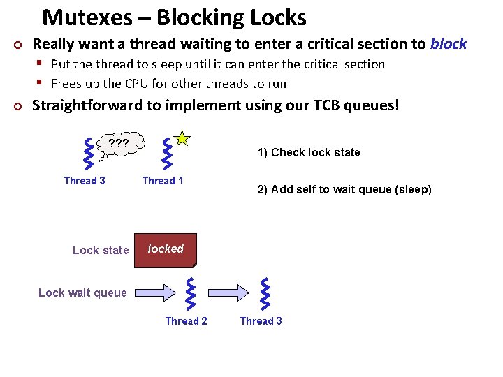 Mutexes – Blocking Locks ¢ Really want a thread waiting to enter a critical