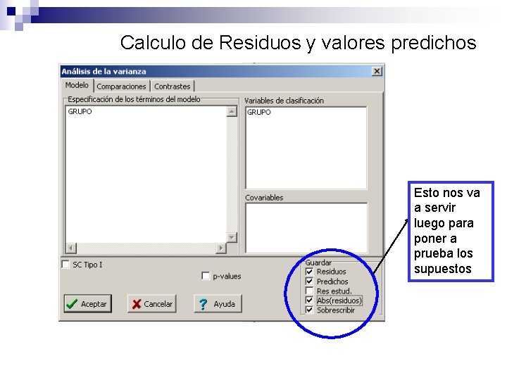 Calculo de Residuos y valores predichos Esto nos va a servir luego para poner