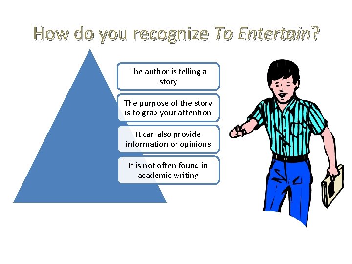 How do you recognize To Entertain? The author is telling a story The purpose