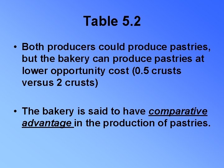 Table 5. 2 • Both producers could produce pastries, but the bakery can produce