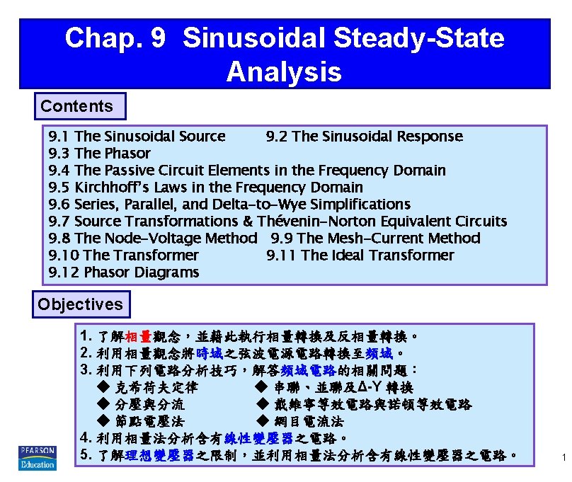 Chap. 9 Sinusoidal Steady-State Analysis Contents 9. 1 The Sinusoidal Source 9. 2 The