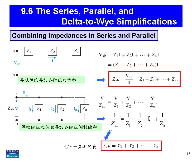 9. 6 The Series, Parallel, and Delta-to-Wye Simplifications Combining Impedances in Series and Parallel