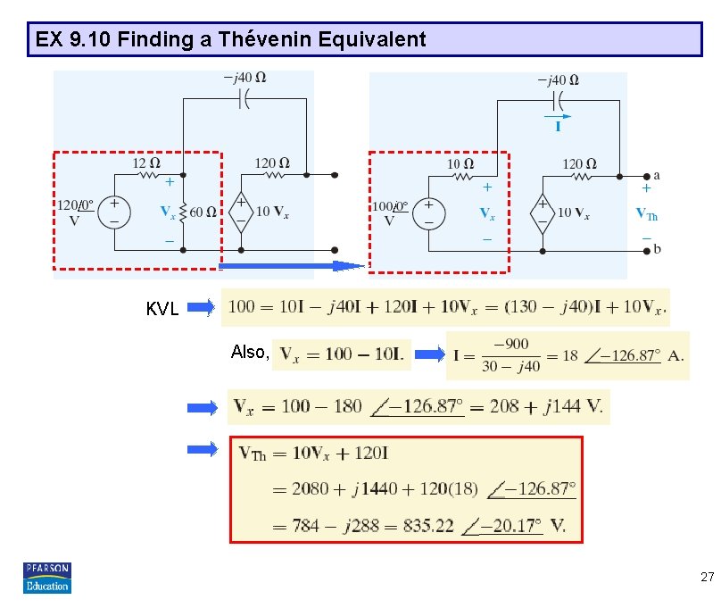 EX 9. 10 Finding a Thévenin Equivalent KVL Also, 27 